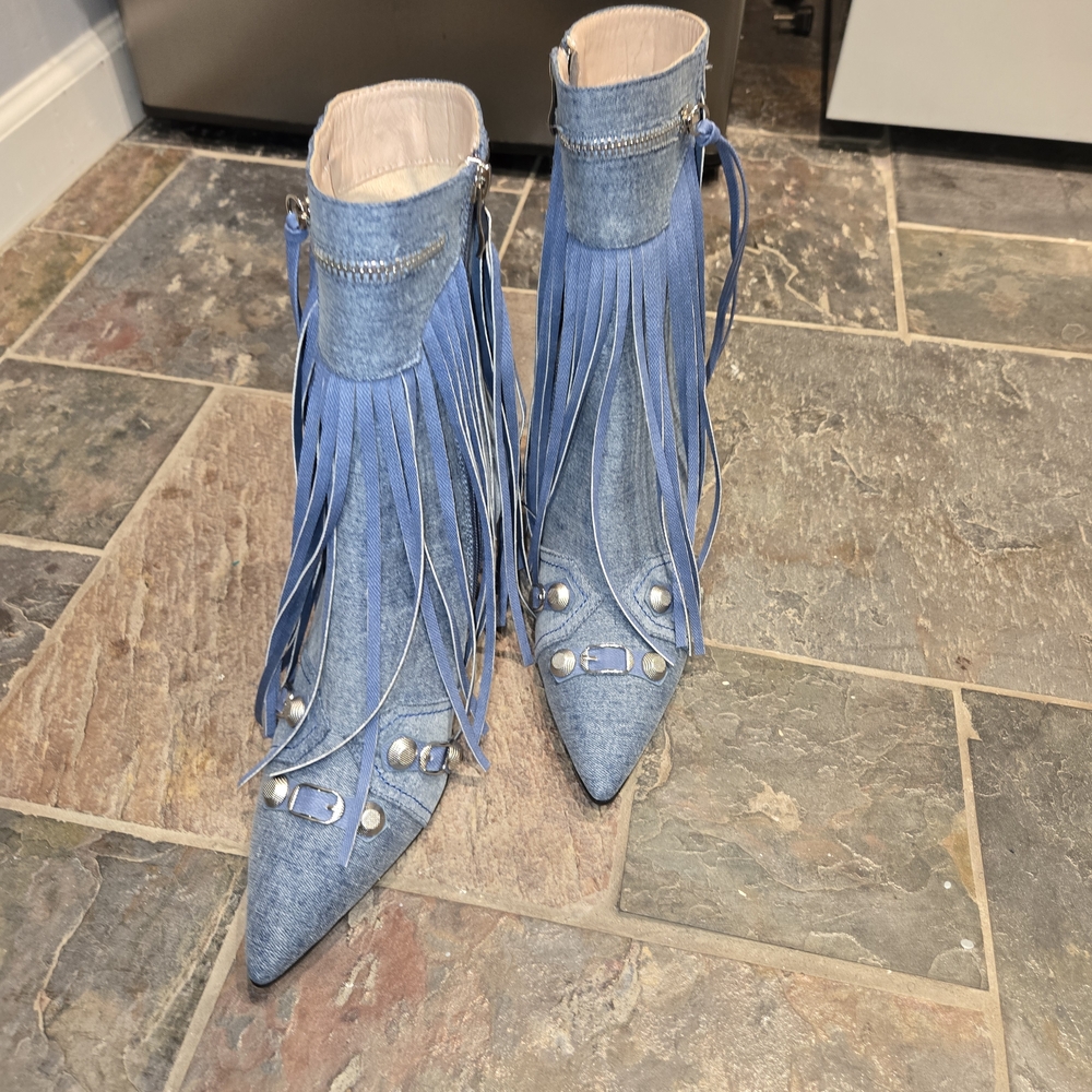 Azalea Wang Blue Denim Fringe Women's Shoes
